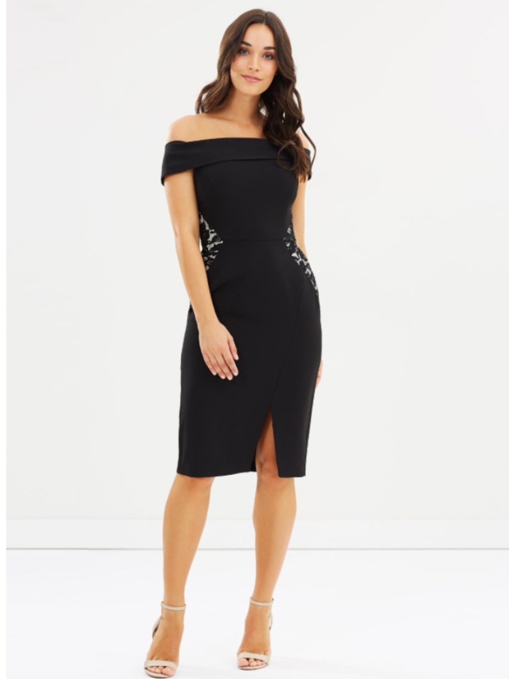 Oasis Black Velvet Bardot dress